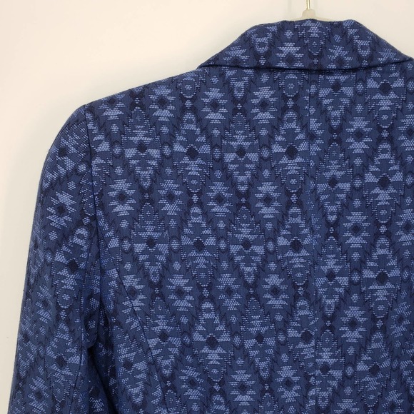 3/$25 Zara Jacquard Blazer Jacket XS Aztec Tribal One Button Cotton Blend Blue - Picture 8 of 13